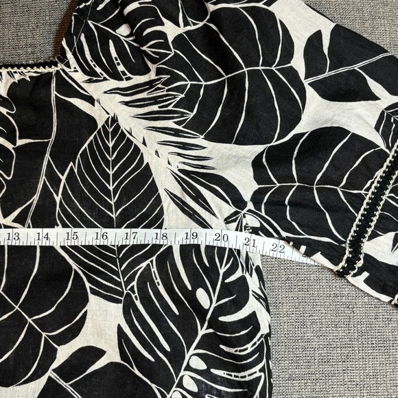 Cynthia Rowley Black & Cream Tropical Print Linen Blend Blouse Sz L - Picture 9 of 11